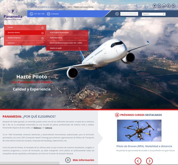 Diseño web a medida para Panamedia, la escuela de pilotos